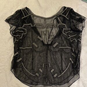 Free People Black Sheer Beaded Blouse
